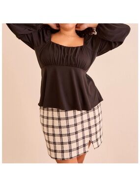ARULA Aula Plaid Knit Ivory / Black Tweed  Mini Skirt Size A / 1X NWT